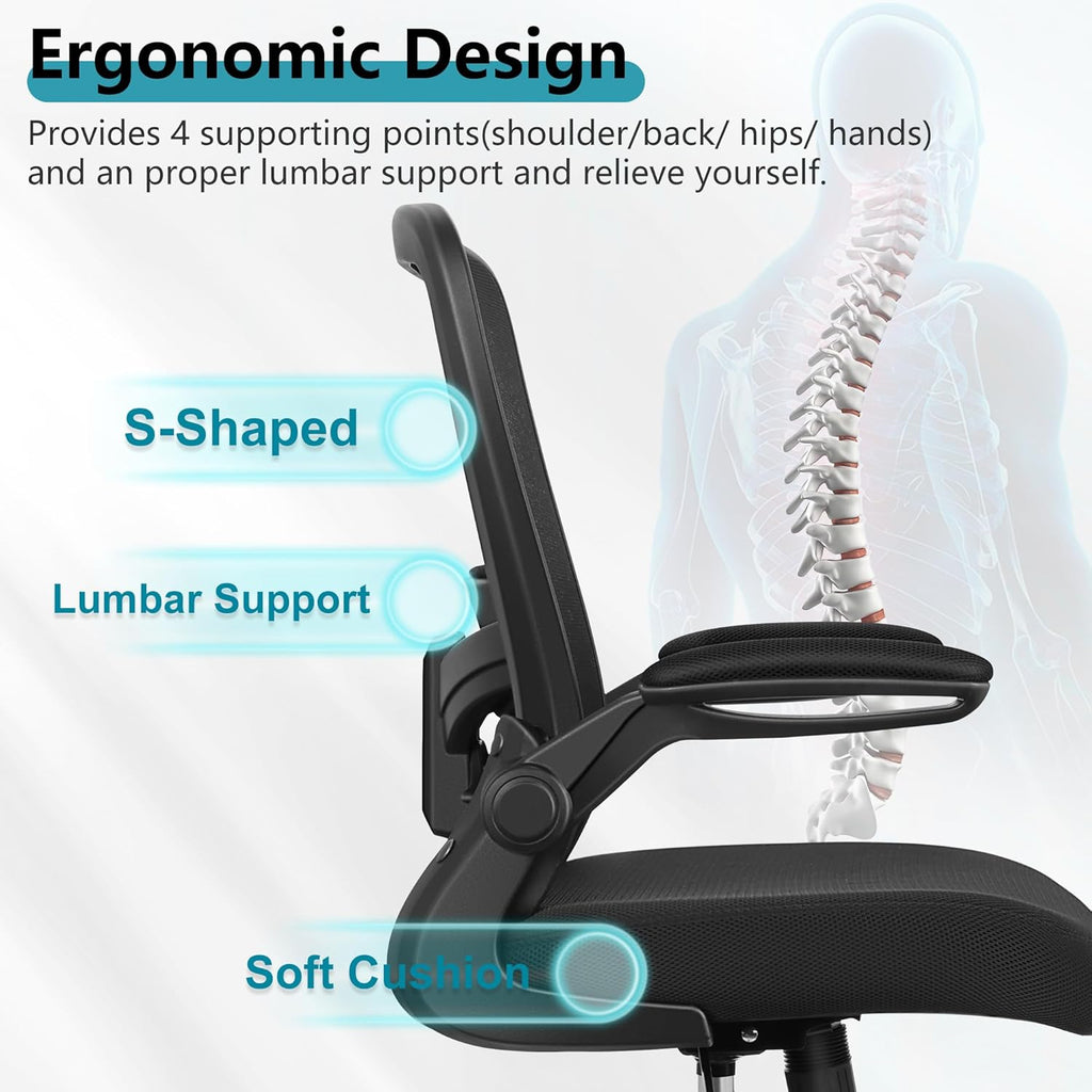 FelixKing Office Chair, Ergonomic Desk Chair Breathable Mesh Chairs Adjustable High Back Lumbar Support Flip-up Armrests, Executive Rolling Swivel Comfy Computer Chairs Home Office Black