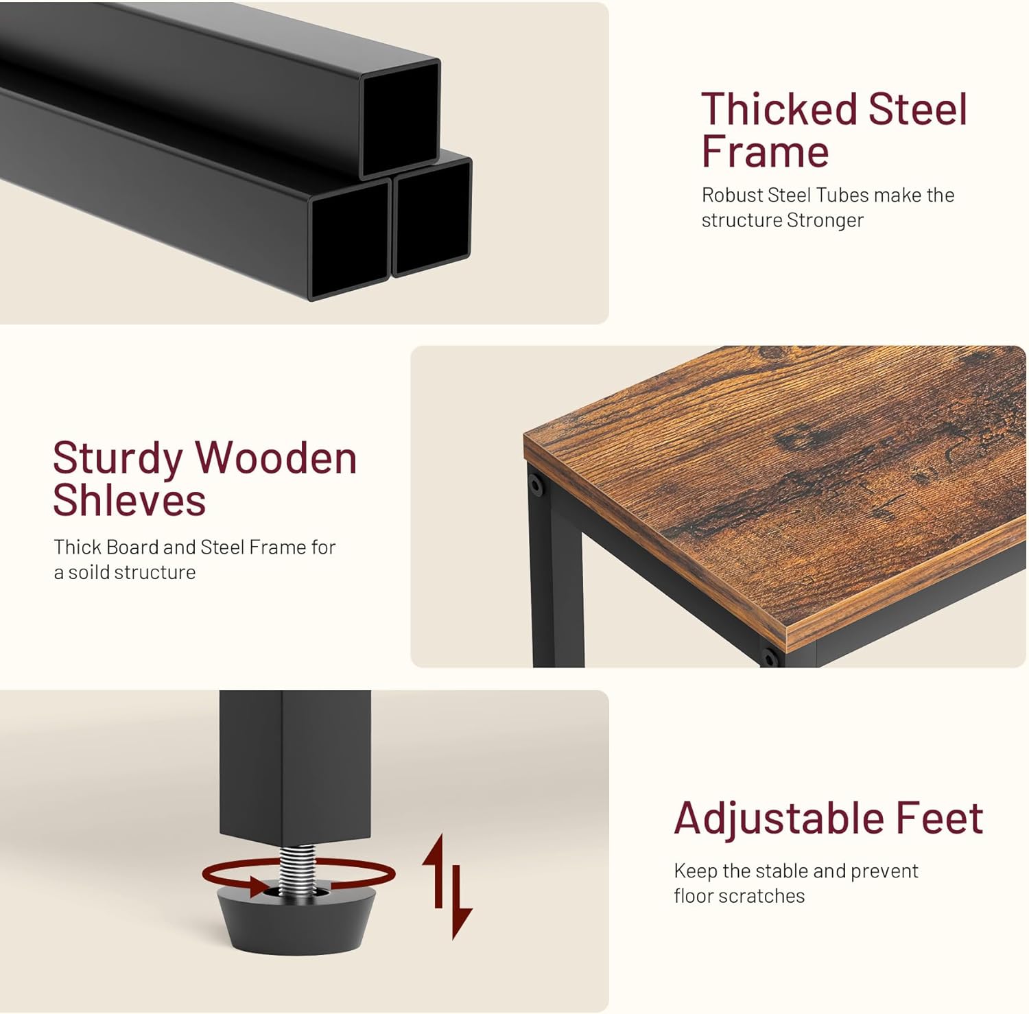 SLEEPING LAMB Narrow Small Side Table for Small Space, 2 Tier Sofa Skinny End Table for Living Room, Bedroom Beside Slim Nightstand, Rustic Brown and Classic Black