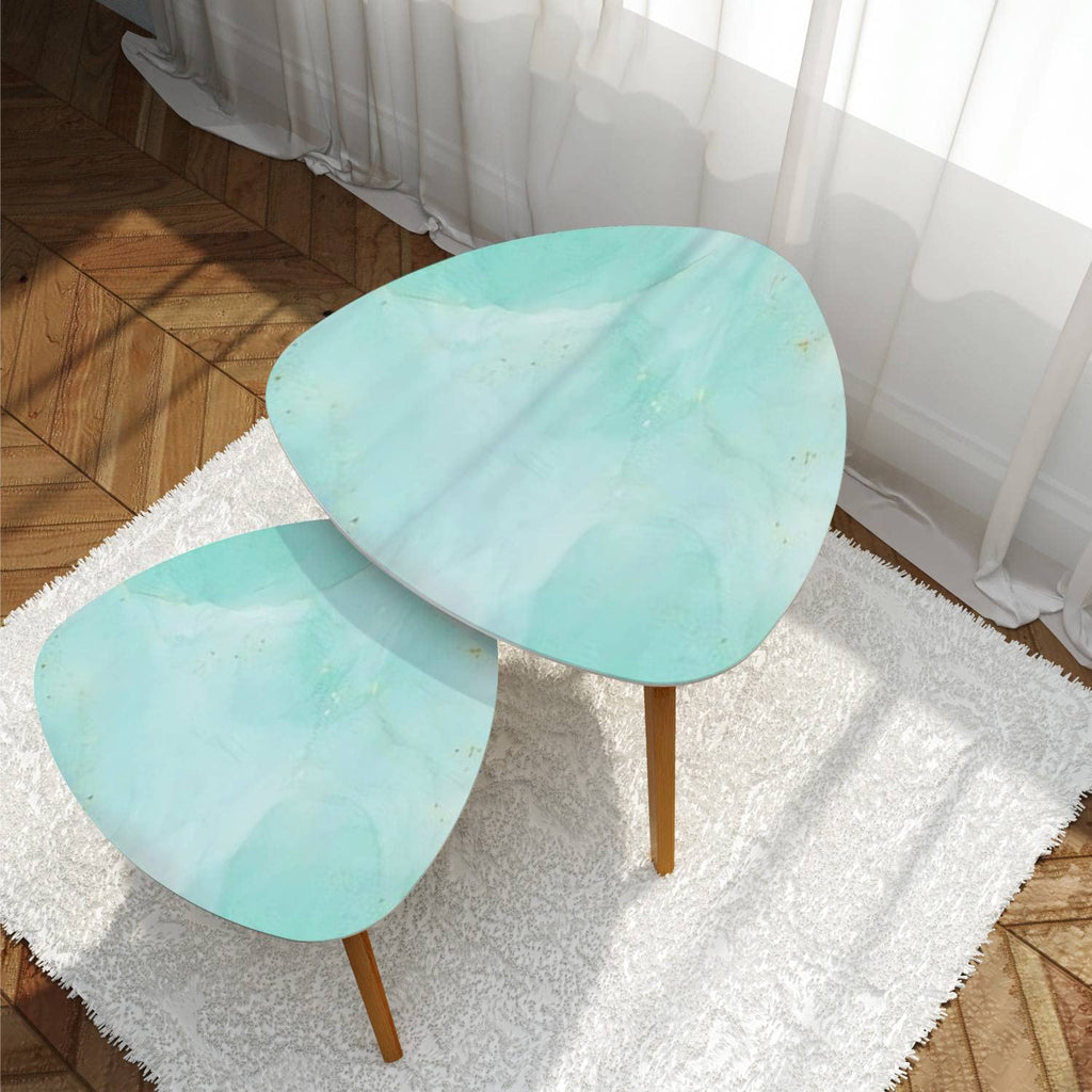 Small Coffee Nesting Table Luxury Blue Marble Gold Abstract Texture Indigo Ocean Blue marbling Modern Minimalist Side Table Triangle End Tea Table Center Table Set of 2Living Room Bedroom