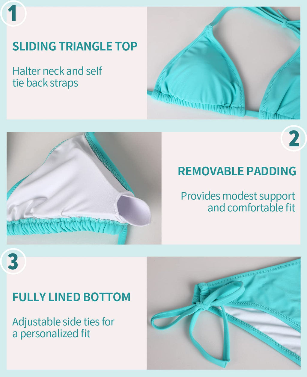 Maillot de bain deux pièces triangle à cordon pour femme CharmLeaks, haut dos nu, L