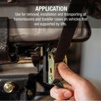 Sunex Tools 7796 1,000 lb Telescopic Transmission Jack, Air/Hydraulic, Foot & Hand Pump, Adjustable Saddle Arms, 73.5 in Max Height