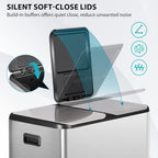 SUPER DEAL Kitchen Trash Can 16 Gallon 60L Dual Stainless Steel Garbage and Recycling Can with Foot Pedal for Kitchen, Living Room, Office, Removable Inner Buckets Soft Close Lid Odor Proof, Silver