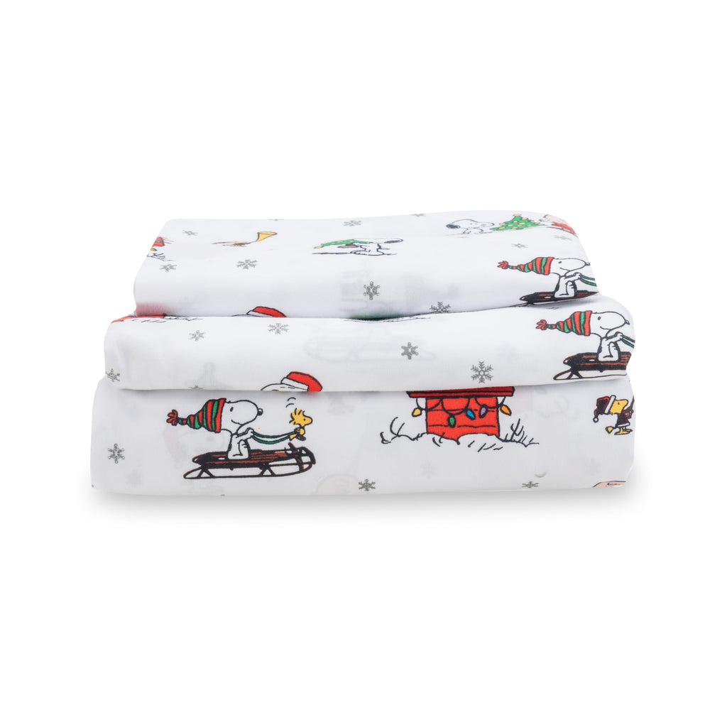Zestaw pościeli Berkshire Blanket Peanuts® dla dzieci, rozmiar pełny - 4 części, Peanuts® mini pozy i łapy szare, urocze postacie Snoopy nadrukowane na miękkich mikrofibrowych prześcieradłach