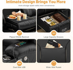 Loveseat Recliner Sofa, Flip Middle Backrest Design PU Leather 3 Seat Reclining Sofa with Storage Drawer, Manual Couch for Living Room/RV (Black, PU)