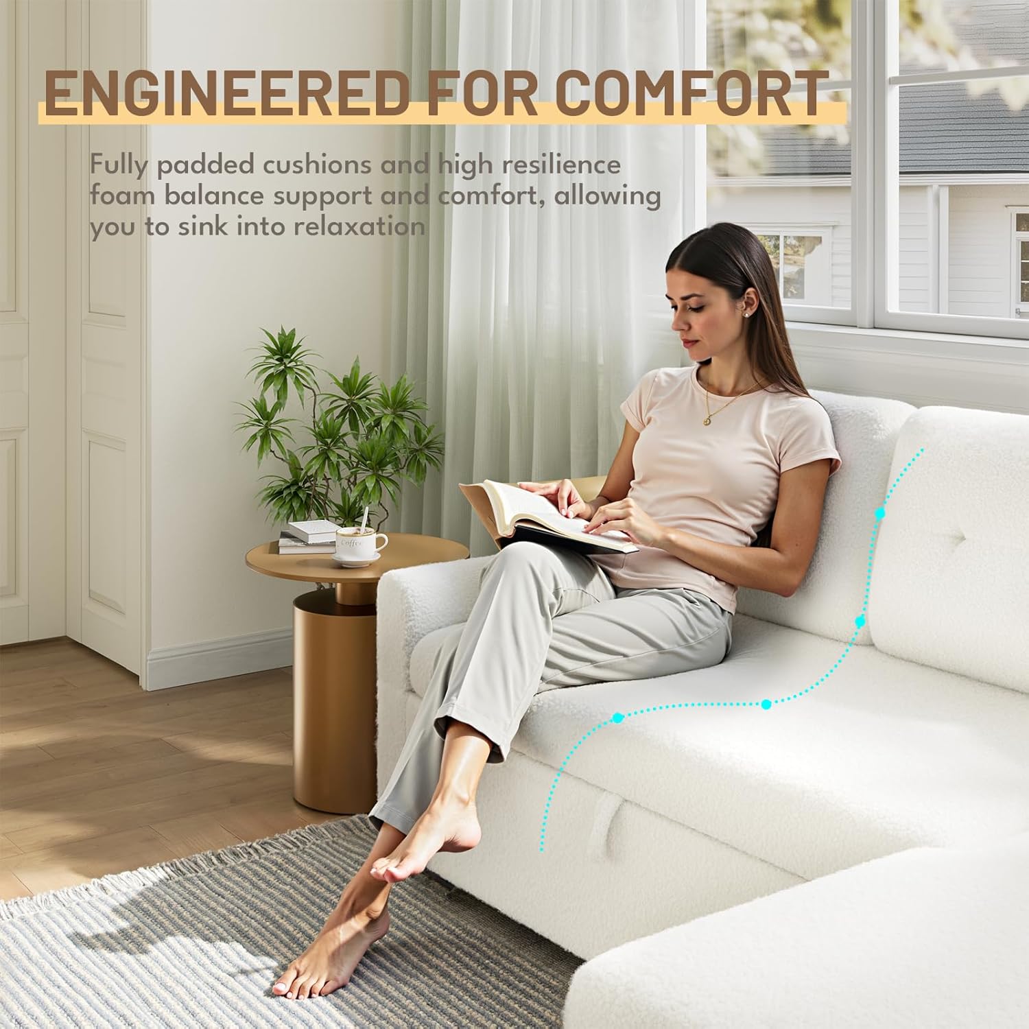 IULULU Sleeper Sofa, L Shaped Boucle Sectional Couch with Pullout Bed, Reversible Storage Chaise, 2 in 1 Pull Out Couches for Living Room, Apartment, Off White