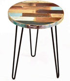 WELLAND Reclaimed Wood Side Table, Round Hairpin Leg End Table, 16" L x 16" W x 20.5" H, Night Stand, Recycled Boat Wood for Living Room, Bedroom, Home Office, Patio
