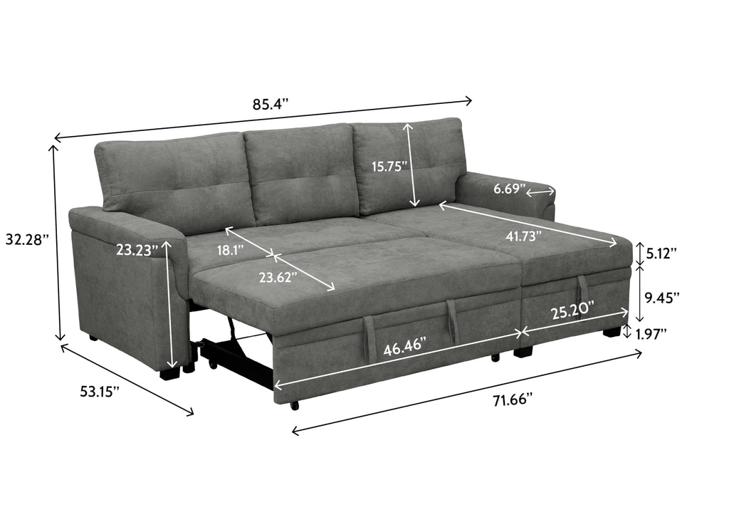 Naomi Home Jenny Sectional Sofa Sleeper with Storage Chaise, Tufted Pull Out Couch with Storage, Sectional Bed, L-Shaped Reversible Sleeper Sofa, Black,Air Leather