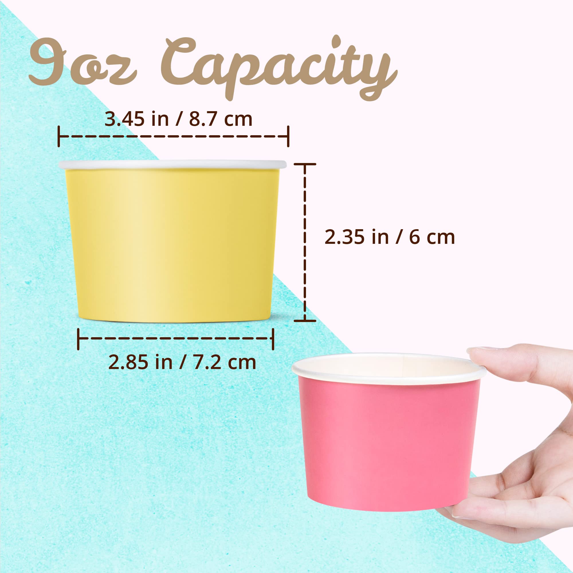 MATICAN Paper Ice Cream Cups, 50-Pack 9-oz Disposable Dessert Bowls for Hot and Cold, 9-ounce, 5 Pastel Colors