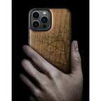 Carveit Magnetic Wood Case for iPhone 13 Pro Max [Hard Real Wood & Soft TPU] Shockproof Hybrid Protective Cover Unique & Classy Wooden Case Compatible with MagSafe (Eternal Tree Carving-Walnut)