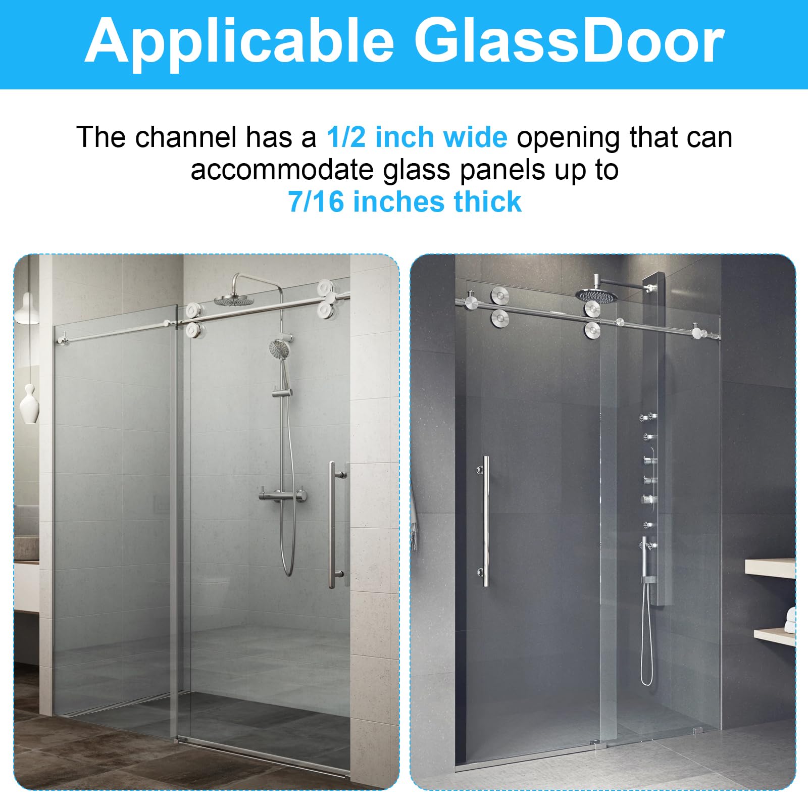 Guide inférieur coulissant pour porte de douche M6192, canal de 1/2 pouce, (gris 2 pièces)