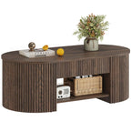 FATORRI Round Coffee Table with Storage, 31.5 Inch Modern Fluted Center Table, Woodern Accent Coffee Tables for Living Room, Black