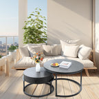 Round Nesting Coffee Tables Set: Gray Marble End Tables Set of 2 - Modern Metal Stacking Side Tables for Living Room Small Spaces