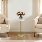 Nature Marble Drink Table, Pedestal Table, Small Round Side Table, Martini Table for Living Room, Bathroom, Small Space (White)