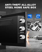 Cofre à prova de fogo e à prova d'água para uso doméstico 2.4 Cub, Cofre à prova de fogo com teclado digital, luz sensor e chave para hotel, escritório, dinheiro e documentos