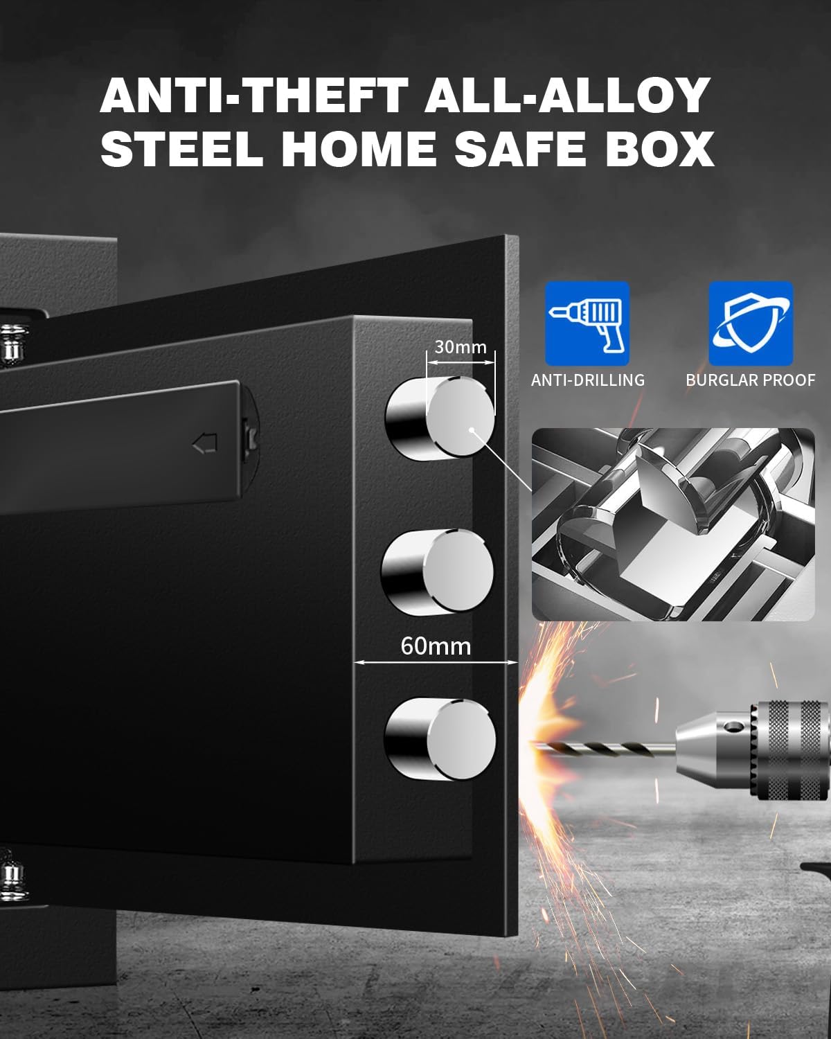 2.4 Cub Home Use Safe Box Fireproof Waterproof, Fire Proof Safe with Digital Keypad Sensor Light Key for Hotel Office Money Documents