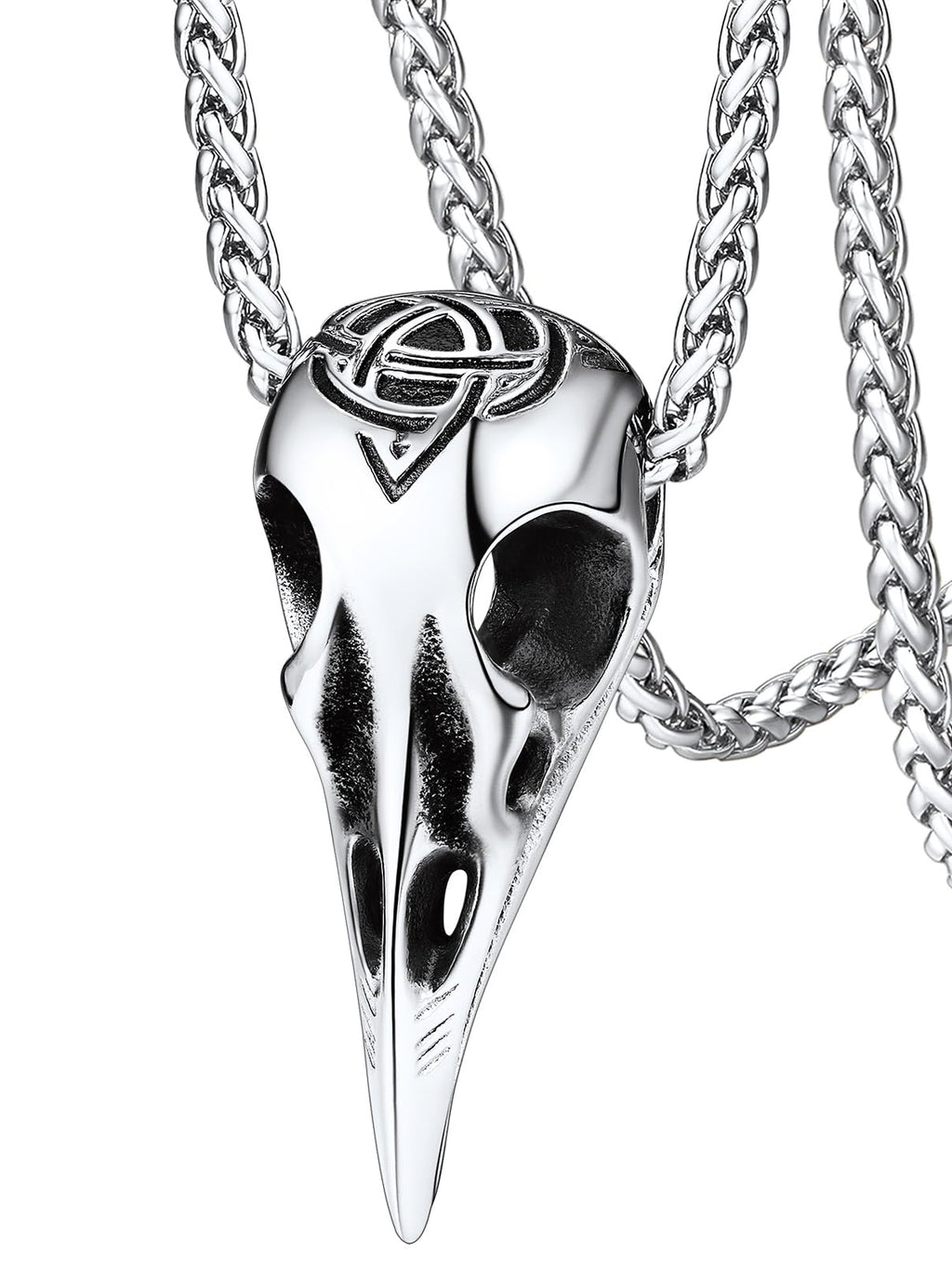 FaithHeart Viking Raven Necklace for Men, Norse Mythology Raven Skull Pendant Sturdy Stainless Steel Amulet Jewelry Gift for Men
