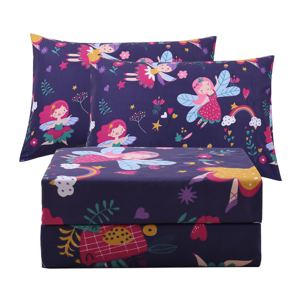 ست ملحفه کودکان یونیکورن صورتی JSD، سایز تویین، ۳ تکه، ملحفه‌های رختخواب میکروفایبر چاپ شده با طرح رنگین کمان برای دختران، جیب عمیق