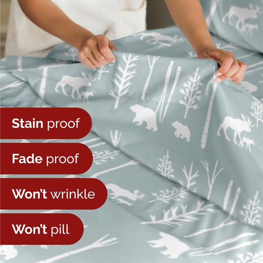 Queen Christmas Tree Sheet Set - Holiday Xmas Pattern Linen Set - Deep Pockets - Snug Fit - 4 Piece - Wrinkle Free - Comfy & Cooling Festive Winter Bedding - Easy To Care For - Kid Friendly