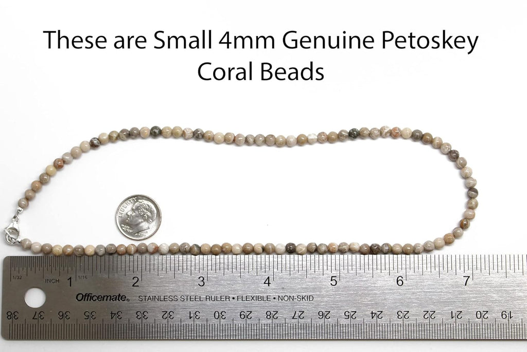 Handmade 4mm Petoskey Coral Bead Necklace Strand, Small Brown Stone Beaded Necklace