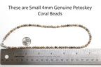 Handmade 4mm Petoskey Coral Bead Necklace Strand, Small Brown Stone Beaded Necklace