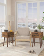 YMYNY Fluted Nightstand, Small End Table, Modern Coffee Table with Drawer, Solid Wood Legs, 13.8" x 10.6" x 20.9", for Bedroom and Small Spaces, Rustic Brown UHST014H-2