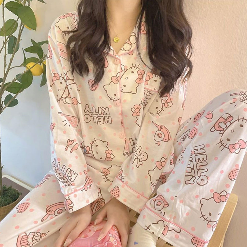 TradWloth Cute Women's Pajama Sets, Cartoon Print Sleepwear Long Sleeve Shirt and Casual Pajama Pants