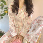 TradWloth Cute Women's Pajama Sets, Cartoon Print Sleepwear Long Sleeve Shirt and Casual Pajama Pants