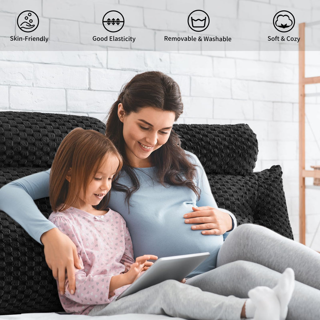 Kilehovedgærde Pude - Seng Kilepude til Hovedgærde Trekantet Hovedgærde Pude med Nakkestøtte Pude-Stor Pøllepude til Sidde i Seng Rygstøtte Positioneringsstøtte (Sort, 76x8x20 Tommer)