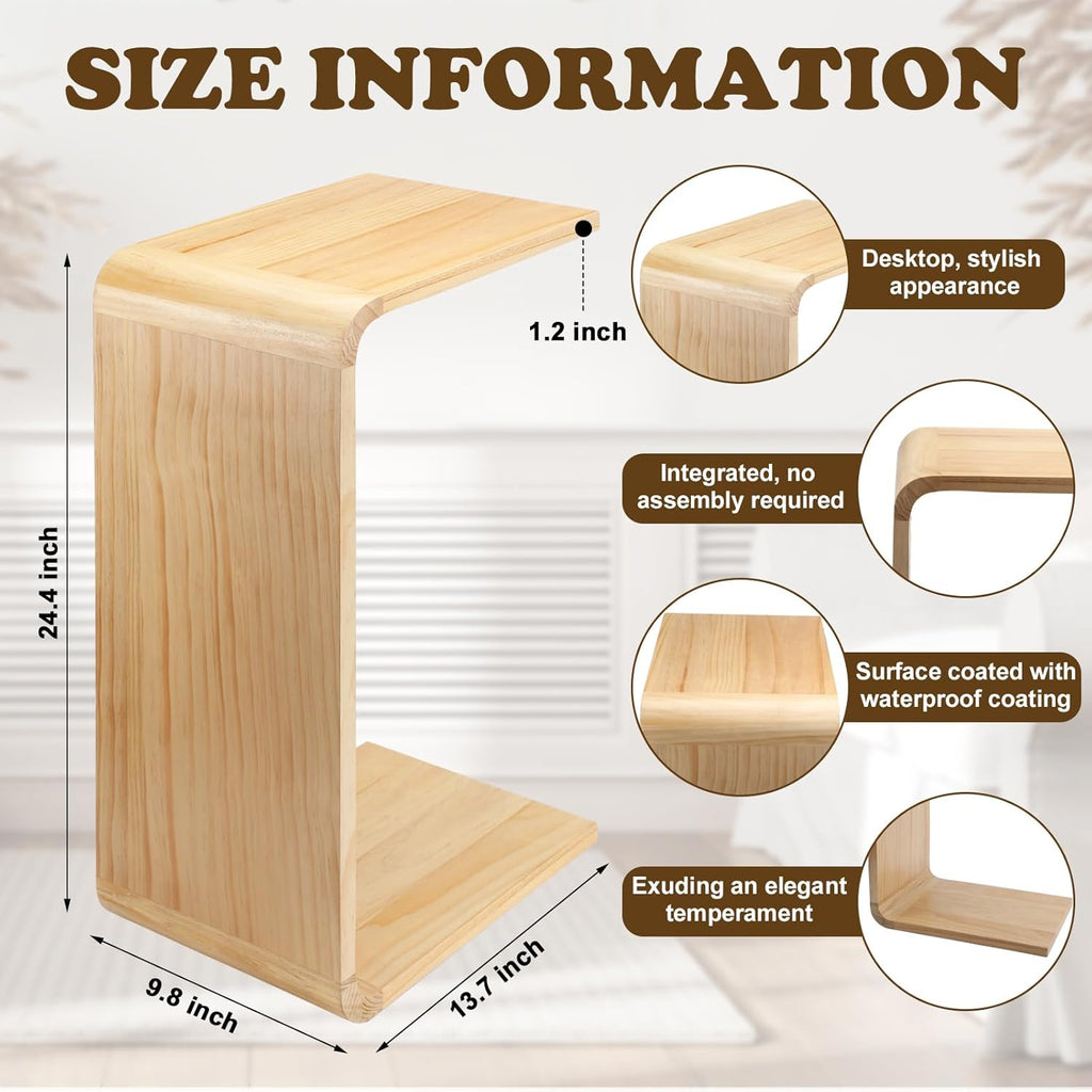 Marsui C Shaped Side Table Solid Wood End Table for Couch Small Place Living Room Coffee and Eating Snack Tray