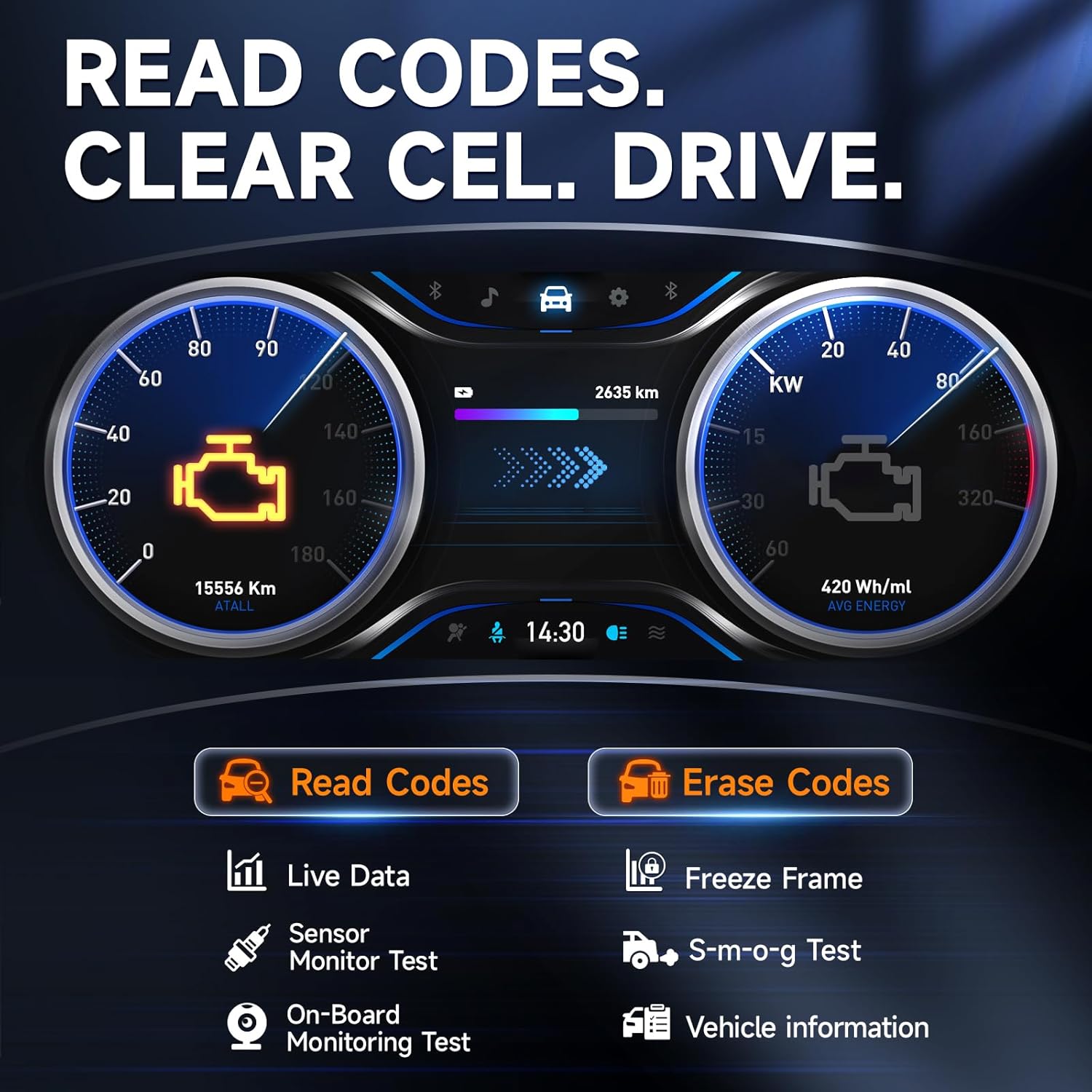 FOXWELL NT301 Plus 2-in-1 OBD2 Scanner Battery Tester, Professional Check Engine Code Reader Car Diagnostic Tool, Live Data, 12V 100-1100CCA Cranking Charging Analyzer for 1996 or Newer Vehicle