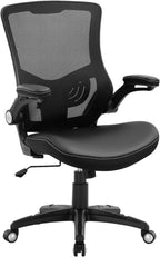 Office Chair Ergonomic Desk Chair, Computer PU Leather Home Office Chair, Swivel Mesh Back Adjustable Lumbar Support Flip-up Arms Executive Task Chair