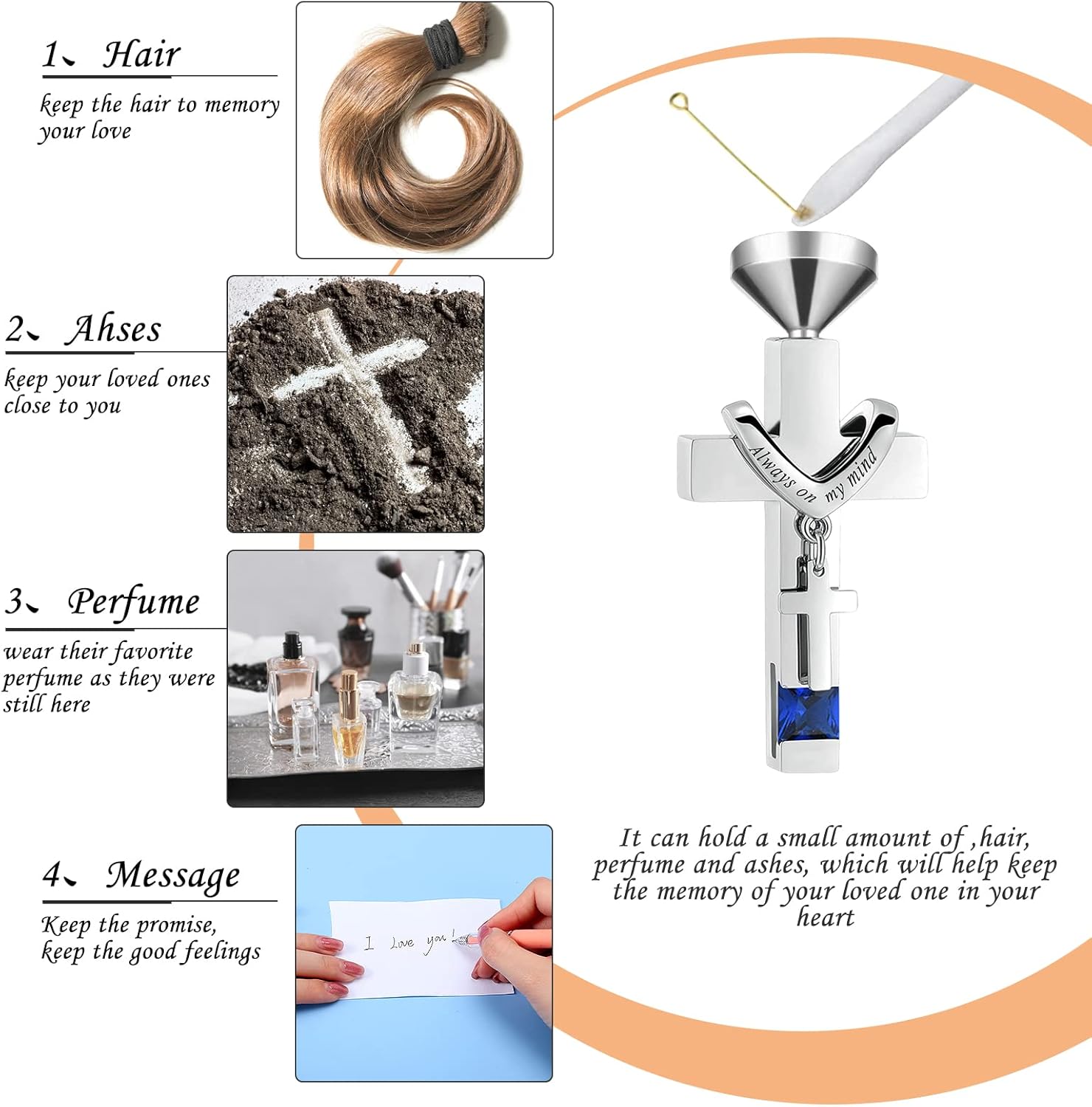 Fumete 5 Pcs Ashes Urn Necklace Keepsake Cremation Heart Cross Cubic Jewelry for Ashes Stainless Steel Memorial Locket Urn Keepsake Necklace for Women Men Loved Ones, 5 Styles