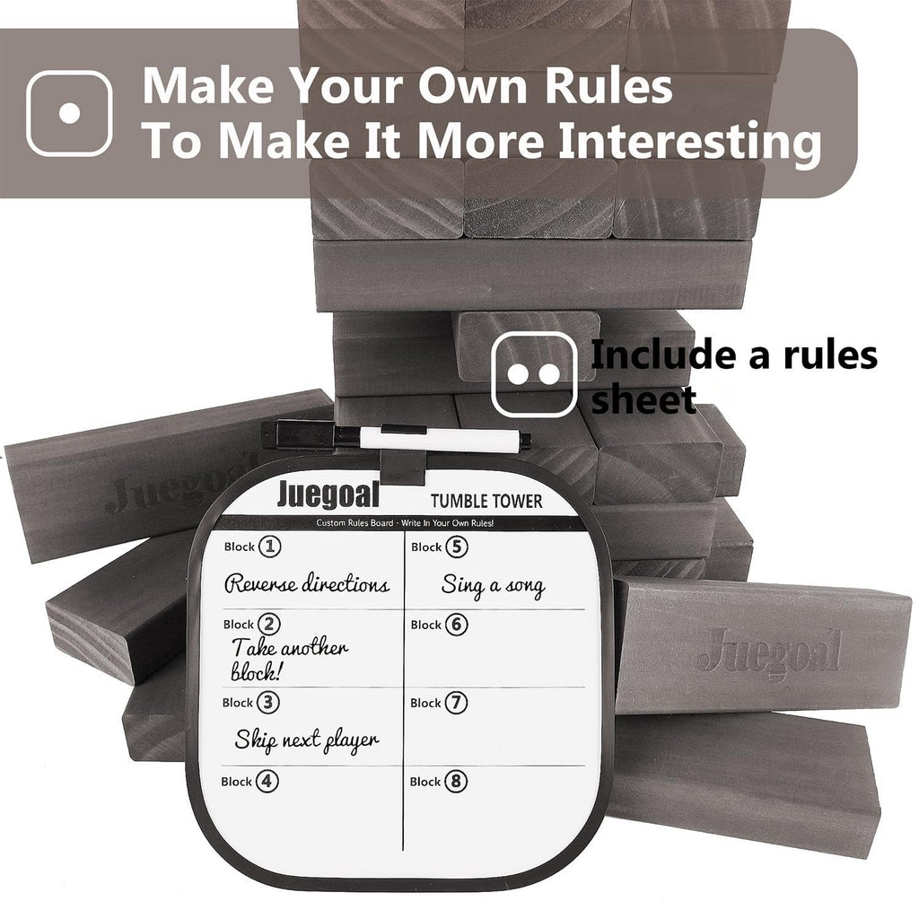 Juegoal 54 Piece Giant Tumble Tower Grey for Adult Kids Family, Wooden Block Stacking Game with Gameboard & Canvas Bag, Outdoor Games for Backyard Lawn Party Playing, 6.9 x 6.9 x 24 Inches,X-Large