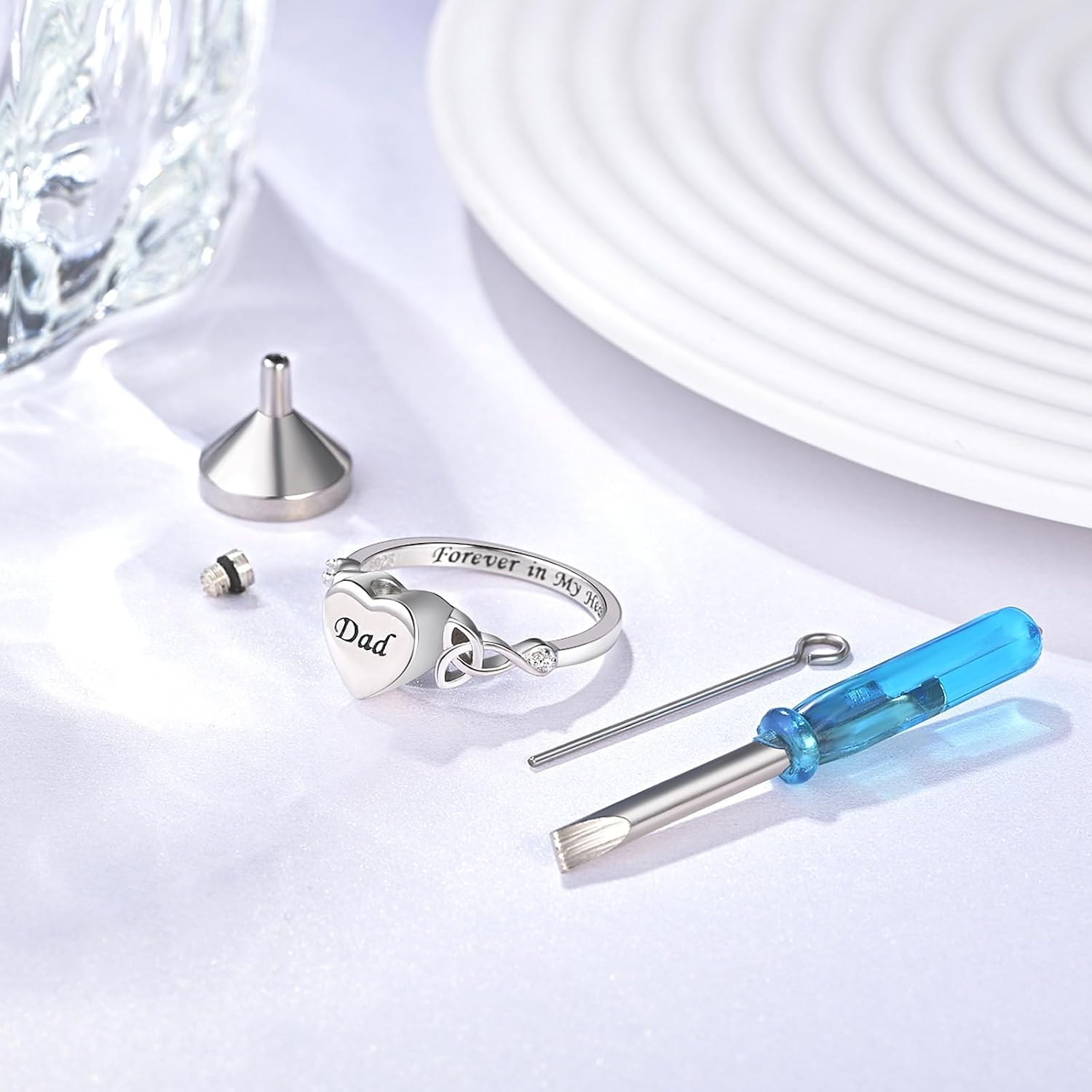 Heart Cremation Ring for Ashes: 925 Sterling Silver Forever in My Heart Carved Urn Keepake Rings Memorial Jewelry for Women Men