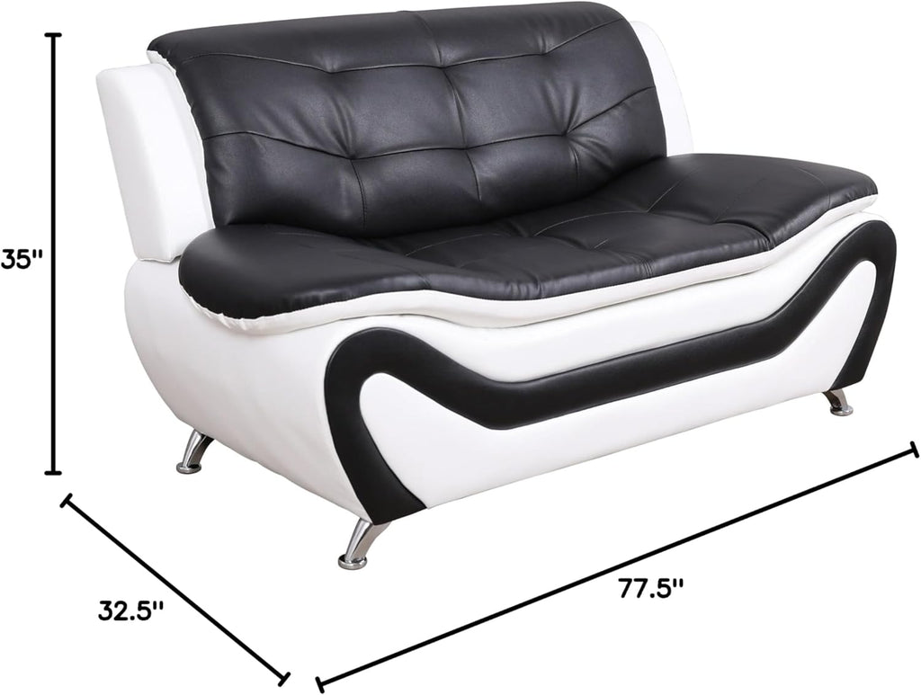 Beverly Fine Furniture 3 Piece Aldo Modern Sofa Set, Black/White