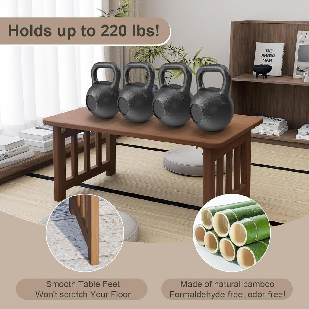 31.5" Folding Coffee Table for Small Spaces, Foldable Japanese Table, Low Table for Tatami - No Assembly, Natural Bamboo Wood Material, for Farmhouse, Living Room, Bedroom (Walnut)