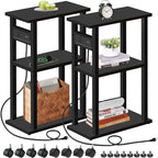 TUTOTAK Small Narrow Side Table with Charging Station, Skinny End Table for Small Spaces, Slim Nightstand with USB Ports and Outlet, Sofa Beside Table with Wheels, Brown TB01BB046
