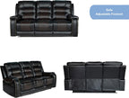 PU Leather Sofa Set, 3 Pieces Living Room Set with Cup Holders, Manual Recliner Sofa &Loveseat & Chair, Black