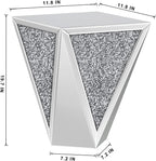 ENENE Mirrored End Table Crystal Diamond Setting Coffee Table Silver Glass Side Table Pedestal Stand for Hallway, Living Room, Corner, Bedroom, Sofa