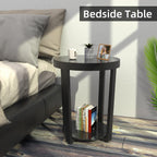 Round End Table, Tempered Glass End Table with Metal Frame, Small Coffee Table, Black Sofa Side Table for Living Room, Balcony, Bedroom