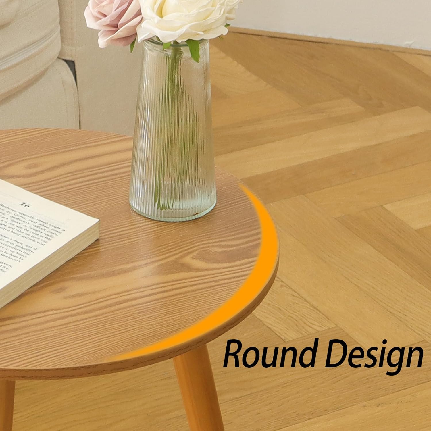 AWASEN Round Side Table, Small End Table for Living Room, Modern Accent Coffee Side Table with Solid Wood Legs for Small Space, Easy Assembly, Brown