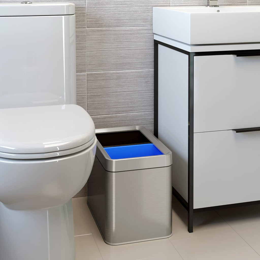 iTouchless 5.3 Gallon Open Top Trash Can & Recycle Bin Dual Compartment Combo, includes Decals, 20 Liter, Stainless Steel, Removable Buckets, For Kitchen, Office, Bedroom