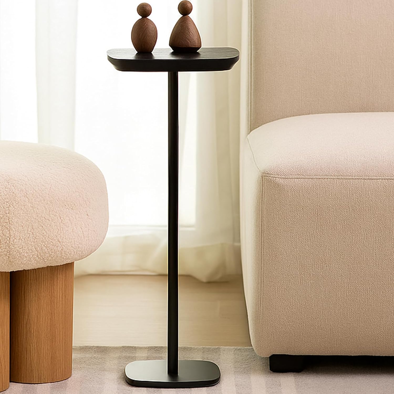 Modern Martini Pedestal Side Table - Small Metal Cocktail Stand for Living Room, Bar, or Small Spaces - Black End Table (Black)