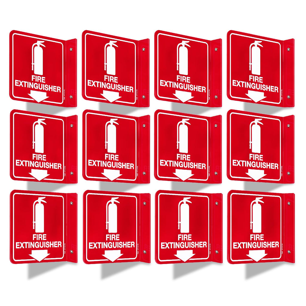 T&R Fire Extinguisher Sign, Fire Extinguisher with Down Arrow - 8 Pack - 6 x 6 Inches Acrylic, 2 pre-drilled holes, Includes Matching Screws, Use for Home Office/Business