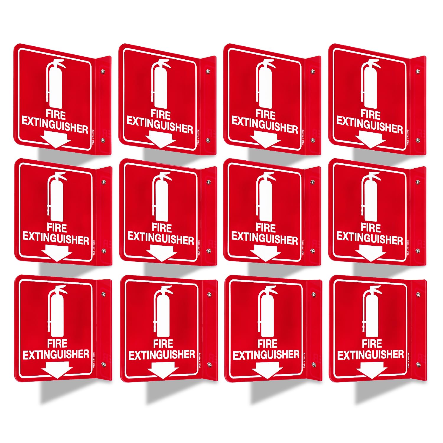 T&R Fire Extinguisher Sign, Fire Extinguisher with Down Arrow - 8 Pack - 6 x 6 Inches Acrylic, 2 pre-drilled holes, Includes Matching Screws, Use for Home Office/Business