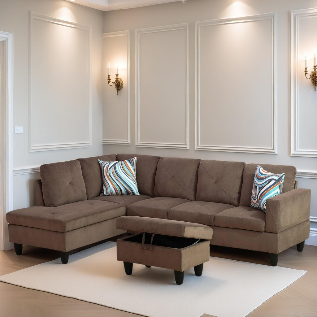 Leather Sectional Couch, Modern L Shaped Couches for Living Room, Comfy 4 Seat Modular Sectional Sofa with Ottoman Storage for Bedroom Apartment, Black