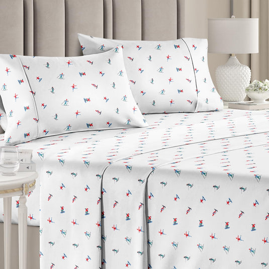 Queen Christmas Tree Sheet Set - Holiday Xmas Pattern Linen Set - Deep Pockets - Snug Fit - 4 Piece - Wrinkle Free - Comfy & Cooling Festive Winter Bedding - Easy To Care For - Kid Friendly