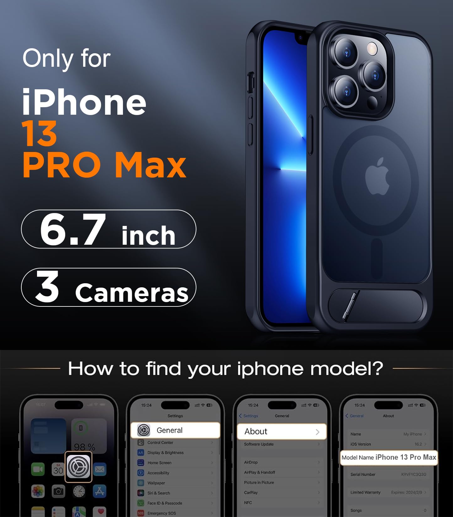 Temdan Magnetic Compatible with iPhone 13 Pro Max Case, [Built-in Invisible Kickstand][Compatible with MagSafe] [Military Grade Shockproof] Slim Translucent Matte Phone Case for iPhone 13 Pro Max 6.7"