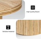 ZYBT 27.6 Inches Round Coffee Table, Tambour Design Coffee Tables, Farmhouse Fluted Design Center Accent Cocktail Tea Table for Home