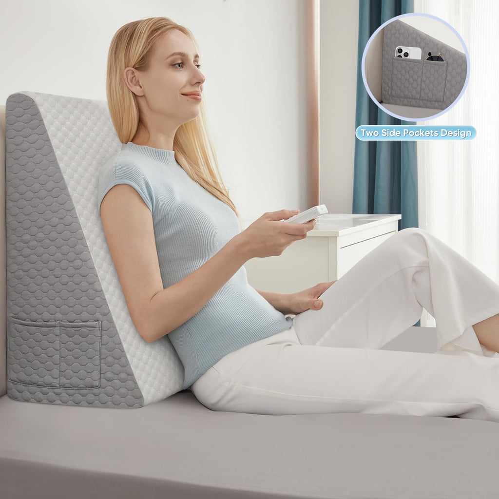 Forias Wedge Pillow for Acid Reflux Relief 12" Bed Wedge Pillow for Headboard Triangle Pillow Wedge for Sleeping Post Surgery Legs Back Pain Gerd Snoring, Soft Memory Foam Top & Washable Cover